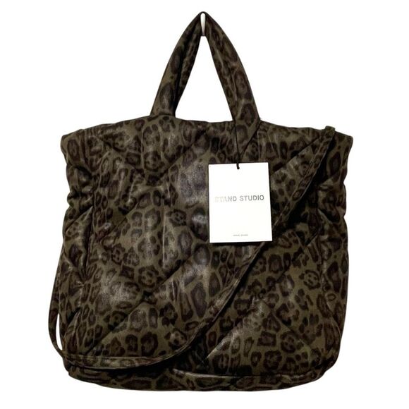 NWT STAND STUDIO Assante Leopard Print Quilted Top Handle Tote Bag - Picture 1 of 9